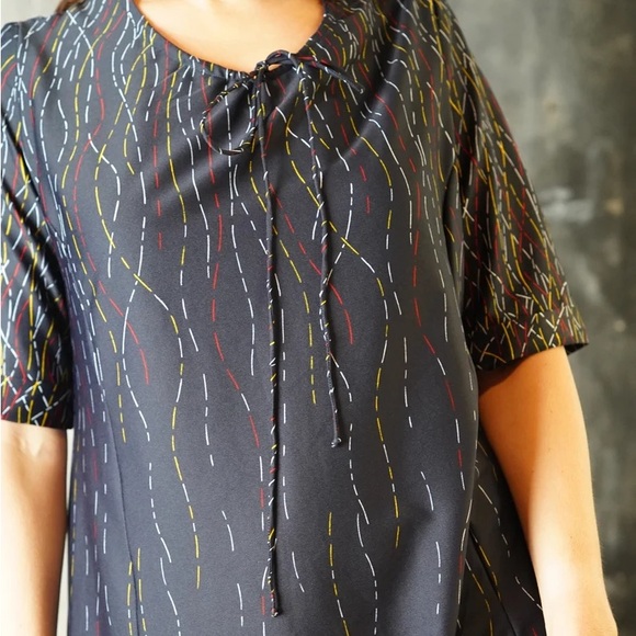 Vintage 80s Dark Blue Abstract Lines Midi Dress - Picture 4 of 5